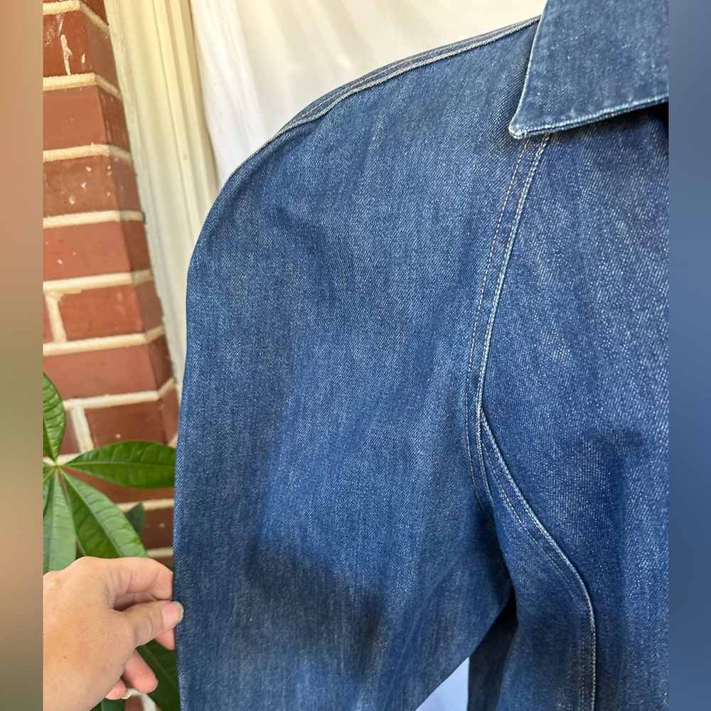 VINTAGE Norma Kamali 80s Denim Coat Dress Sz L - Picture 7 of 9